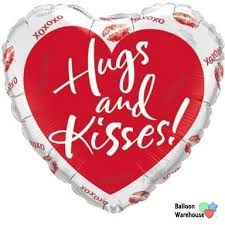 (#13) Hugs and Kisses Balloon - Heart Shape Foil Balloon, 18in - Red, Silver
