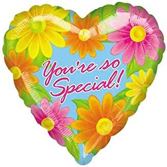 (#17) You're So Special Floral Daisys, Heart Shape Foil Balloon, Blue - 18in