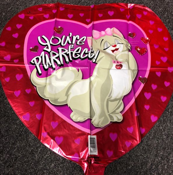 Rare You're PURRfect, Cat, Heart Shape Foil Balloon, 18in - Red - Perfect