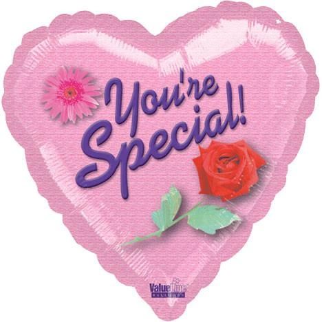 (#16) You're So Special, Red Rose, Heart Shape Foil Balloon, Pink - 18in