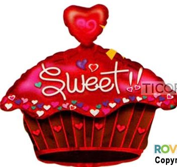 (#23) Sweet Mini Cupcake Shape Foil Balloon, Red - 18in - Cupcake Party