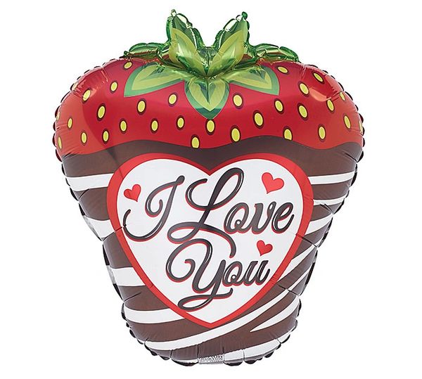 I Love You Balloon - Chocolate Covered Strawberry Shape Foil Balloon, 18in - Valentines Day