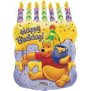 *Rare Winnie the Pooh Birthday Cake with Candles Super Shape Foil Balloon, 23in