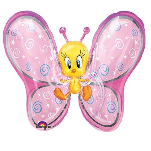Tweety Bird Butterfly Super Shape Foil Balloon, Pink, 27in