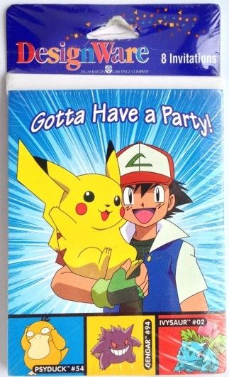 *Rare Vintage Pokemon/Pikachu Party Invitations, 8ct, 1999