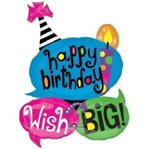 (#18) Jumbo Happy Birthday Balloon - Wish Big! Super Shape Foil Balloon, 34in - Jumbo Birthday Balloon