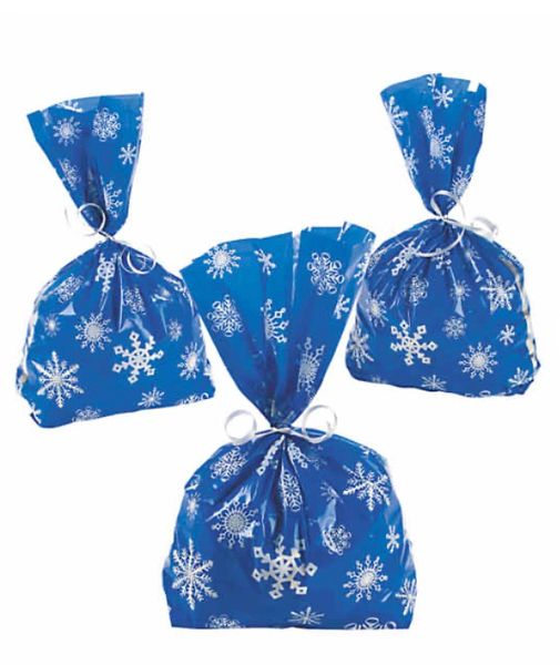 Blue Snowflake Cellophane Gift Bags with Ties, 8in - 20ct - Winter Decorations - Chanukah Holiday Sale