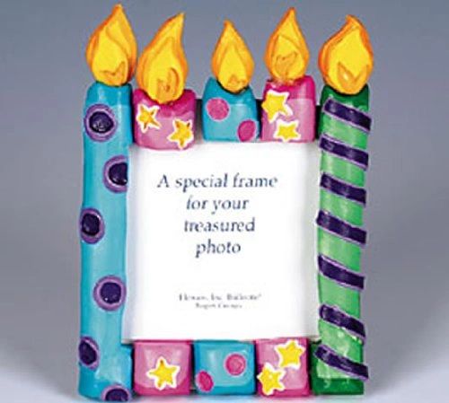*Hand Painted Colorful Birthday Candles Picture Frame, 6in - 4x4 Photo - Gifts