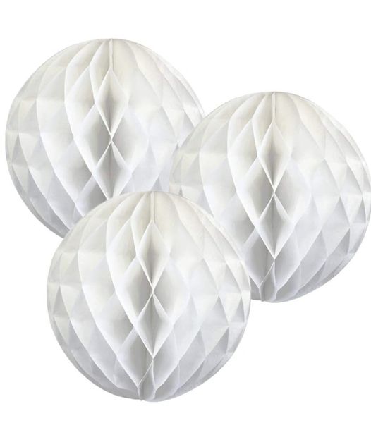White Tissue Paper Honeycomb Ball Decoration, 8in - White Decorations