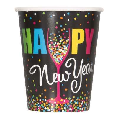 *Happy New Year Party Cups, Confetti, 8ct, 9oz