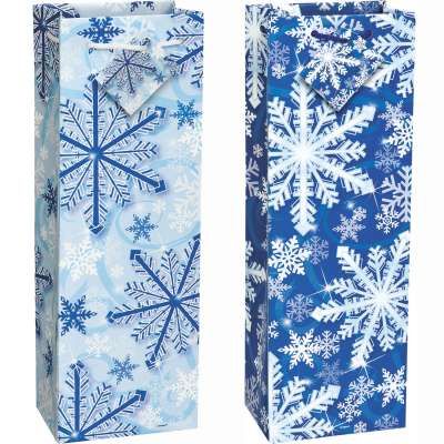 *Tall Sparkle Winter Snowflake Blue Wine Gift Bags, 2 Bags