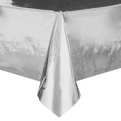 Metallic Silver Foil Rectangle Table Cover - 54x108in - Silver Table Cover - Holiday Sale