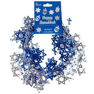 Star of David Wire Garland Decoration, 12ft - Silver & Blue - Hanukkah Decorations - Chanukah Holiday Sale