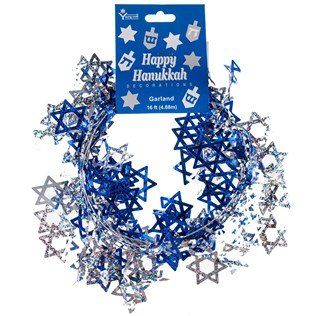 *Star of David Wire Garland Decoration, 12ft - Silver & Blue - Hanukkah