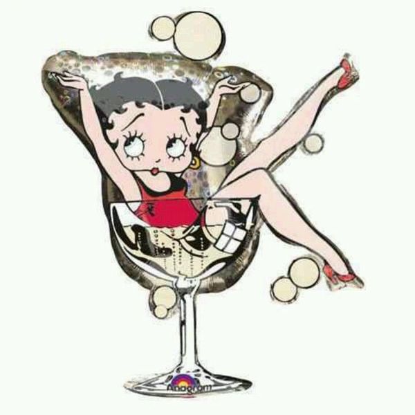 *Vintage Betty Boop Champagne Glass, Bubbles, Super Shape Foil Balloon, 33in