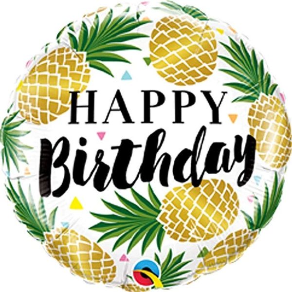 (#23) Happy Birthday Golden Pineapple Foil Balloon, 18in - Tropical Luau Party