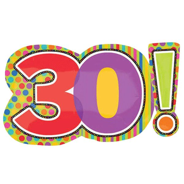 30th Birthday Balloon - Super Shape Number Foil Balloon, 29in