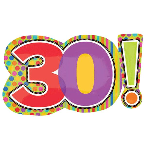 *30th Birthday Super Shape Number Foil Balloon, 29in