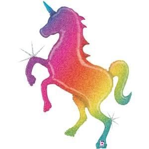 (#23) Rainbow Glitter Full Body Unicorn Super Shape Foil Balloons, 54in
