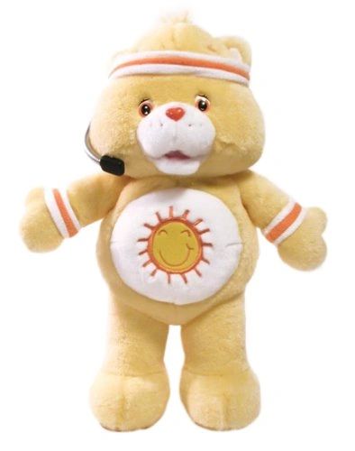 *Vintage Yellow Care Bear Plush Fit 'N Fun, Fun Shine Work Out Exercise Bear, 16in, 2004