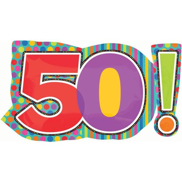 50th Birthday Colorful Number Super Shape Foil Balloon, 29in