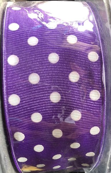 Purple Ribbon, White Polka Dot Fabric Ribbon 1.5in x 20yd