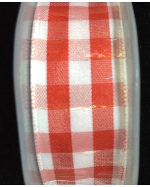 *Red Gingham Checkered White Fabric Ribbon, 1 x 20yds