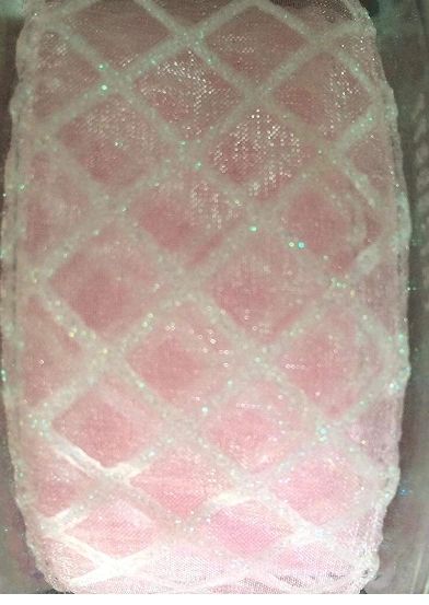 *Sheer Pink Ribbon with White Glitter, Diamond Design, 1.5x20yds