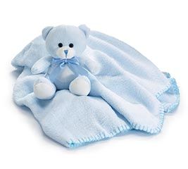 Welcome Baby Boy Gift Set, 6in Blue Teddy Bear & Blanket Set - Blanket 40x32in