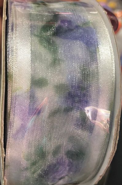 *Sheer White, Purple Floral Fabric Ribbon, 1.5 x 10yds - 2 Rolls