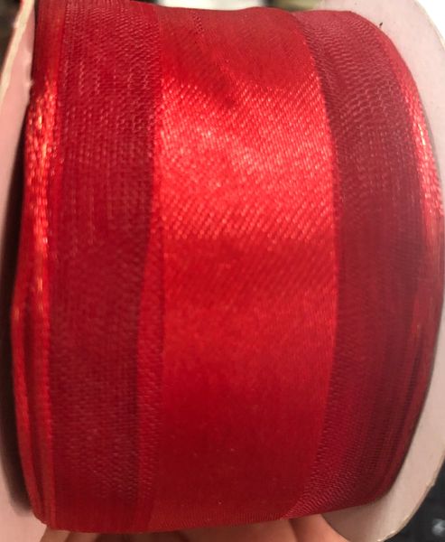 2 Rolls, Red Sheer & Satin Fabric Ribbon 1.5 x 10yds
