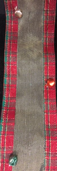 Gold Sheer Mesh with Red Plaid Jingle Bells Edge Fabric Ribbon 2 x 3yds