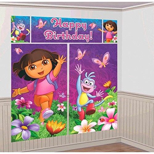 *Dora Happy Birthday Banner - Scene Setter, Wall Decoration Kit - 5pcs