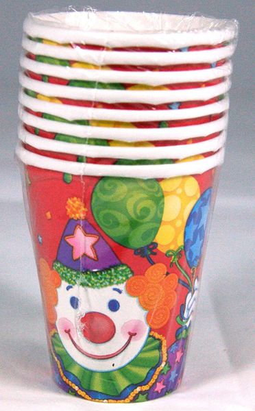 BOGO SALE - Juggles the Clown Party Cups, Hot/Cold, 8ct - 9oz - Clown Cups