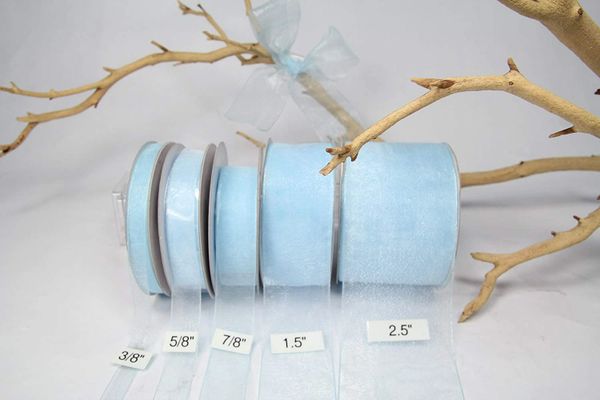 2 Rolls, Blue Organza Sheer Ribbon 7/8 x 25yds - Light Blue