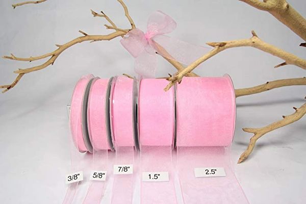 2 Pink Rolls, Organza Sheer Ribbons - 25 Yards X 7/8 Inches - Clearance