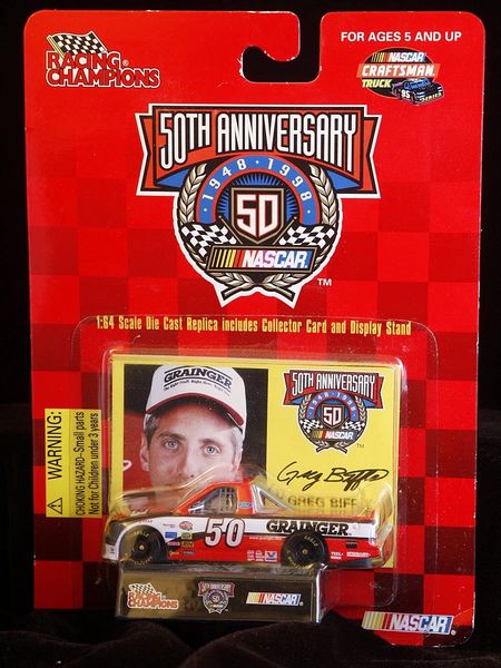 *Rare Vintage NASCAR 50th Anniversary Racing Champions, 1:64 Scale Die Case Replica, Collector Card, Display Stand - Greg Biffle #50 - Craftsman Truck, 1998 - Father's Day