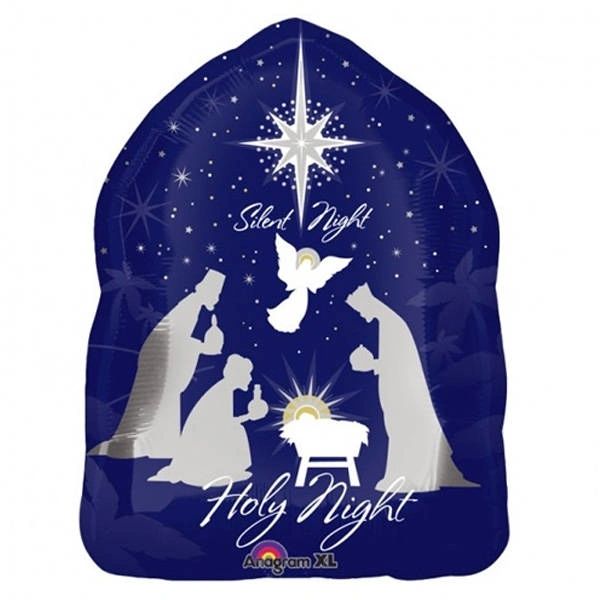 *Silent Night Holy Night, Blue Nativity Foil Balloon, 21in