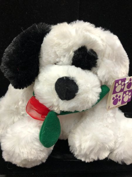 *Soft White Plush Kennel Puppy Dog Holding Red Rose in, 10in - by Preferred Plush 2006 - Stuffed Animals