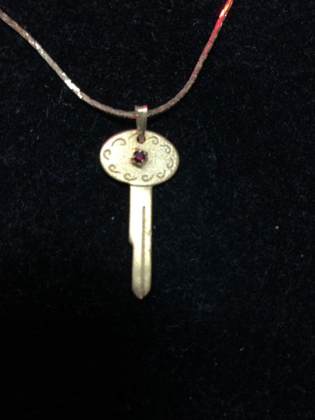 *Gold Key Charm with Red Stone & Necklace - Costume Jewelry - Love Gifts