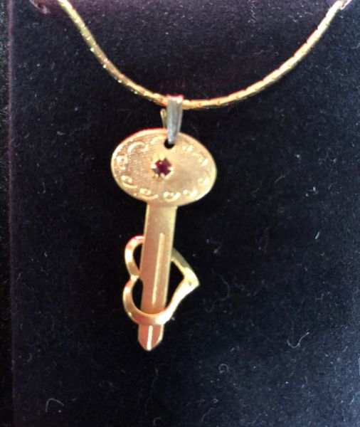 *Key to my Heart Gold Love Charm with Red Stone & Necklace - Costume Jewelry