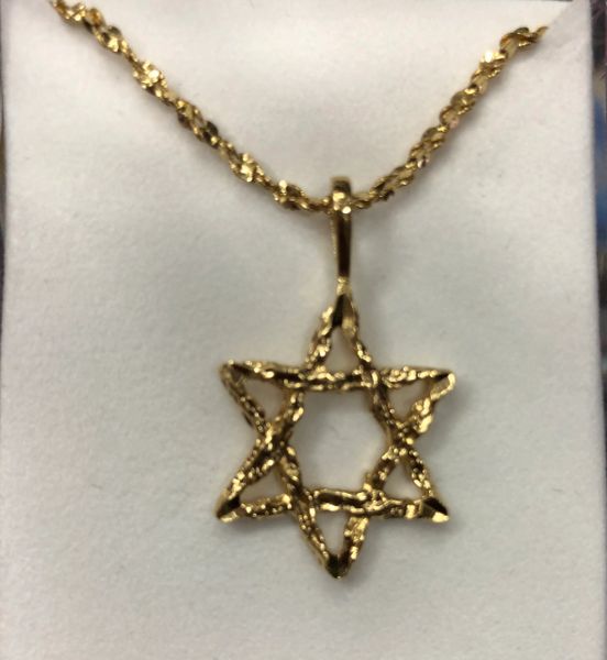 *Star of David Charm & Necklace, Gold Color - Judaica - Costume Jewelry