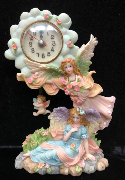 Guardian Angels Figure Clock, Swing Cherub, 12in - Mom Gifts - Christmas