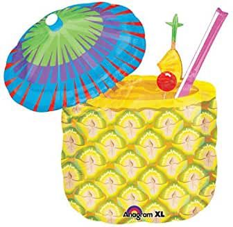 (#15) Tropical Pineapple Drink with Umbrella Shape Foil Balloon, 29in - Hawaiian Luau