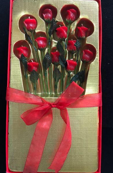 Dozen Sweetheart Red Roses - Rose Candles - Romantic Valentine Days Gifts