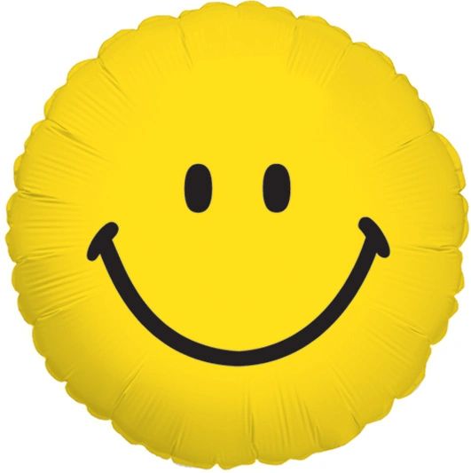 (#16a) Smiley Face Yellow Round Foil Balloon, 18in - Cheer Up, Happy Balloons