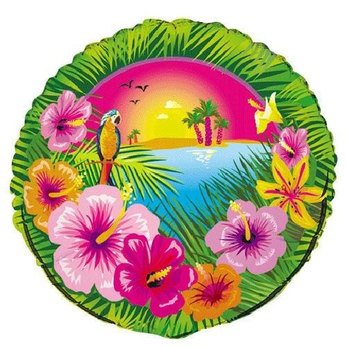 Tropical Luau Hibiscus Flower Round Shape Foil Balloon, 18in - Hawaiian