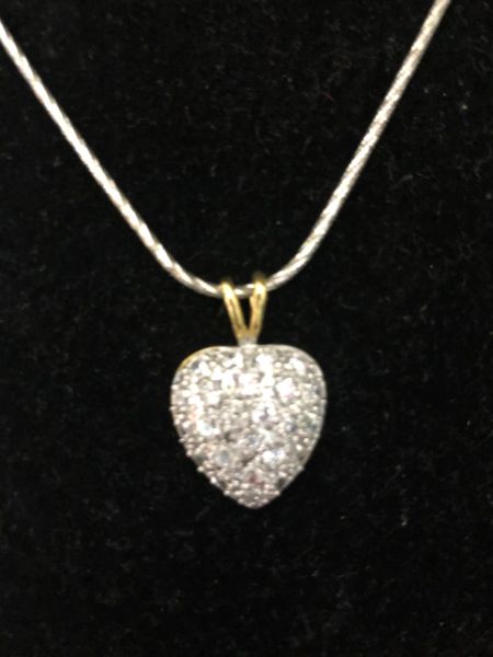 Heart Charm Necklace with Clear Rhinestones, Pave style - Love - Valentines - Mom Gifts - Mother's Day
