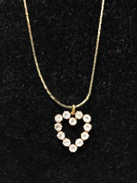Heart Charm Necklace with Clear Rhinestones - Love - Valentines - Mom Gifts - Mother's Day