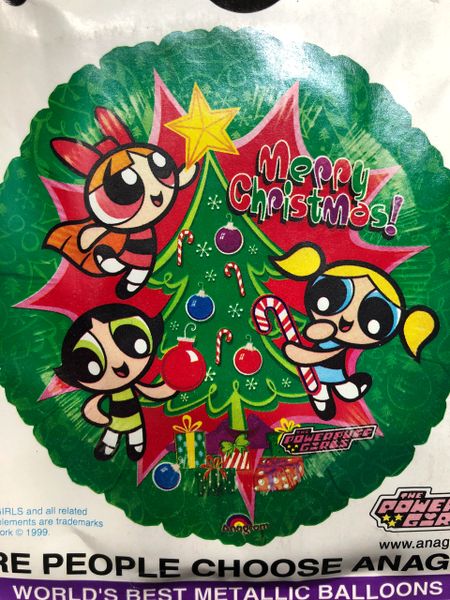 Rare PowerPuff Girls Merry Christmas Green Foil Balloon, 18in, 1998 - Holiday Sale